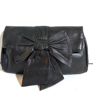 Felix rey Black Leather Clutch with Bow